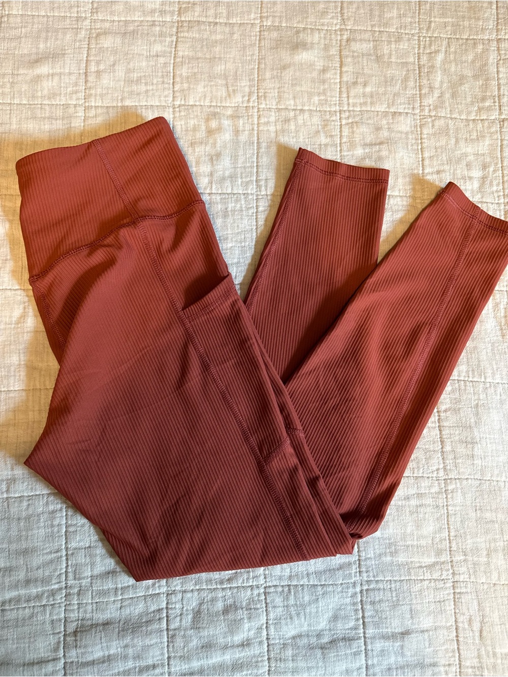 Old Navy Active PowerSoft Rust Ribbed Leggings M High Rise Pockets